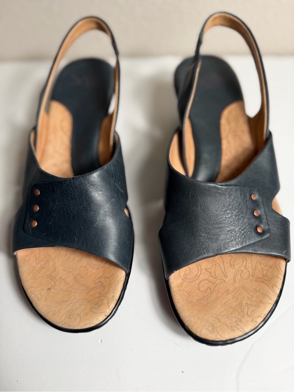 Sofft~Comfort~Navy~Leather~Peep Toe~Slingback~Block Heel~Pump~Sandal~Size 8.5 - Picture 2 of 14